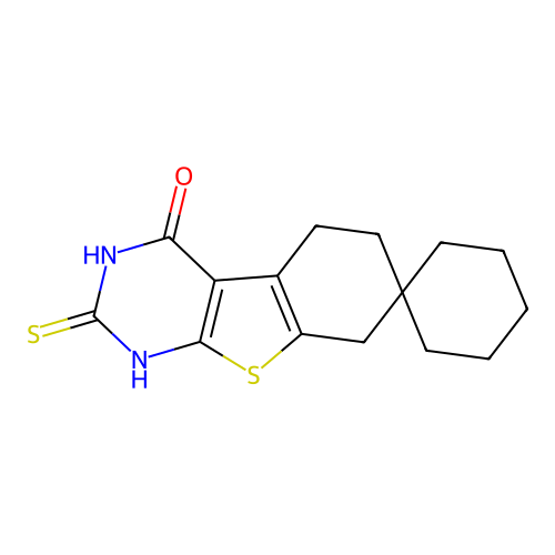2-thioxo-2,3,5,6-tetrahydro-1H-spiro[benzo[4,5]thieno[2,3-d]pyrimidine-7,1'-cyclohexan]-4(8H)-one structure