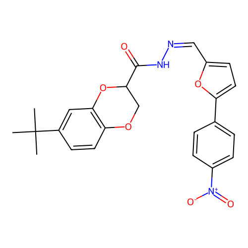 7-tert-butyl-N'-{(Z)-[5-(4-nitrophenyl)furan-2-yl]methylidene}-2,3-dihydro-1,4-benzodioxine-2-carbohydrazide structure