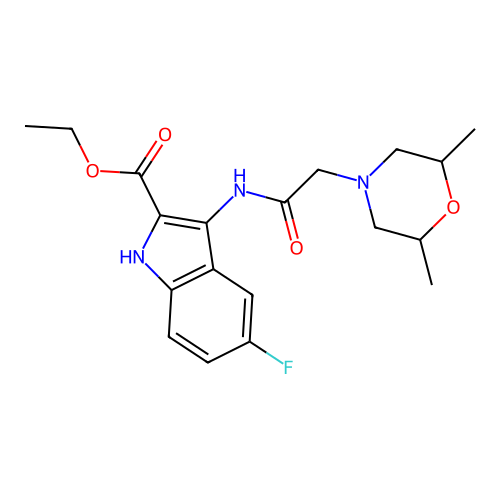 Ethyl 3-[[2-(2,6-dimethylmorpholin-4-yl)acetyl]amino]-5-fluoro-1H-indole-2-carboxylate structure