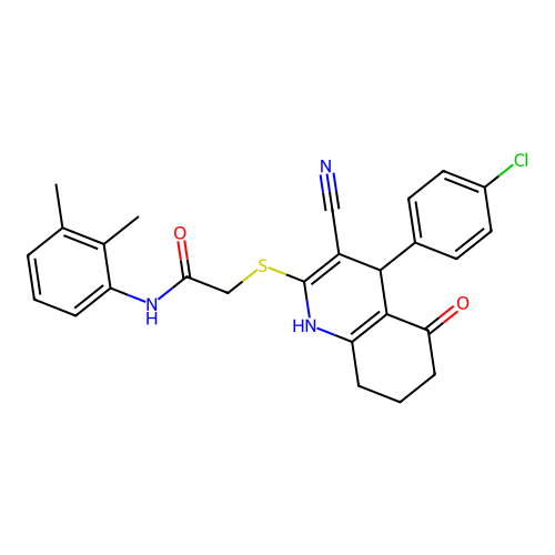 2-((4-(4-chlorophenyl)-3-cyano-5-oxo-1,4,5,6,7,8-hexahydroquinolin-2-yl)thio)-N-(2,3-dimethylphenyl)acetamide structure
