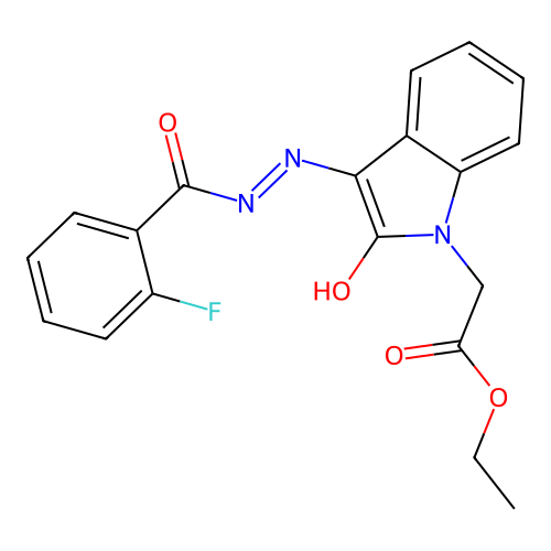 (Z)-ethyl 2-(3-(2-(2-fluorobenzoyl)hydrazono)-2-oxoindolin-1-yl)acetate structure