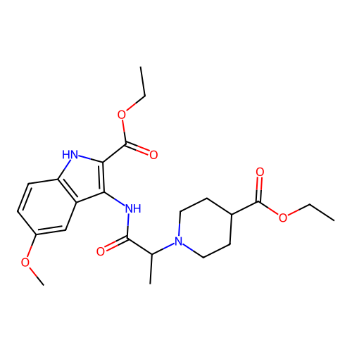 Ethyl 3-[2-(4-ethoxycarbonyl-1-piperidyl)propanoylamino]-5-methoxy-1H-indole-2-carboxylate structure