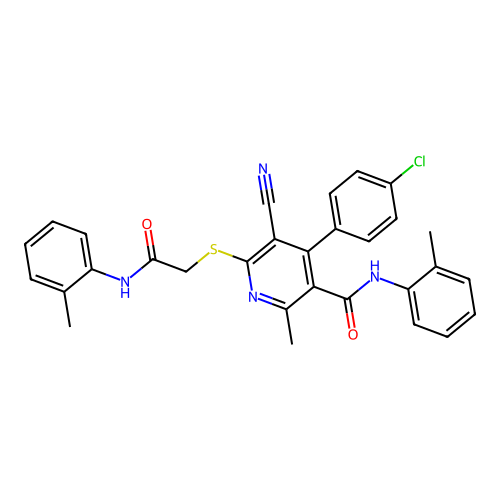 4-(4-chlorophenyl)-5-cyano-2-methyl-6-((2-oxo-2-(o-tolylamino)ethyl)thio)-N-(o-tolyl)nicotinamide structure