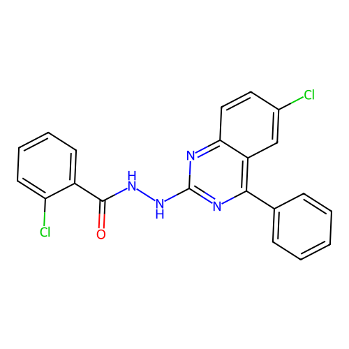 2-chloro-N'-(6-chloro-4-phenylquinazolin-2-yl)benzohydrazide structure