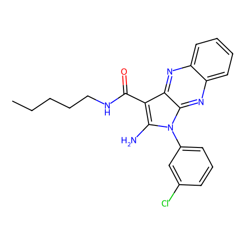 2-amino-1-(3-chlorophenyl)-N-pentyl-1H-pyrrolo[2,3-b]quinoxaline-3-carboxamide structure