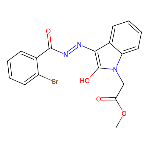 (Z)-methyl 2-(3-(2-(2-bromobenzoyl)hydrazono)-2-oxoindolin-1-yl)acetate structure