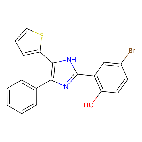 4-bromo-2-(5-phenyl-4-(thiophen-2-yl)-1H-imidazol-2-yl)phenol structure