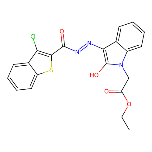 ethyl 2-[3-[(3-chloro-1-benzothiophene-2-carbonyl)hydrazinylidene]-2-oxoindol-1-yl]acetate structure