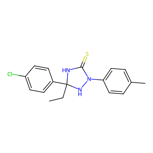 5-(4-Chloro-phenyl)-5-ethyl-2-p-tolyl-[1,2,4]triazolidine-3-thione structure