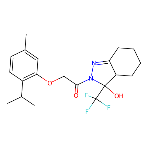 1-[3-hydroxy-3-(trifluoromethyl)-3,3a,4,5,6,7-hexahydro-2H-indazol-2-yl]-2-[5-methyl-2-(propan-2-yl)phenoxy]ethanone structure
