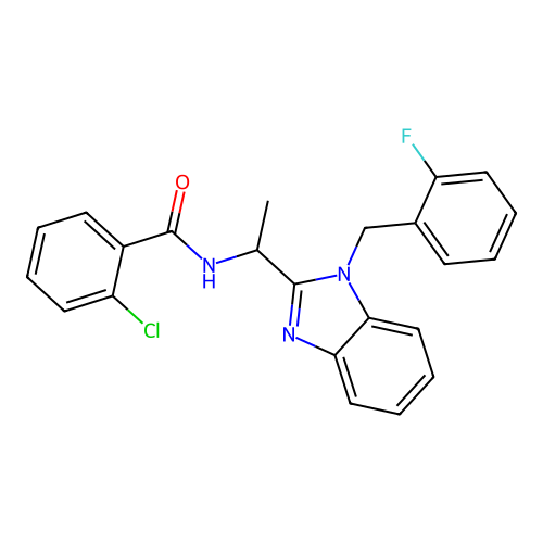 2-chloro-N-{1-[1-(2-fluorobenzyl)-1H-benzimidazol-2-yl]ethyl}benzamide structure