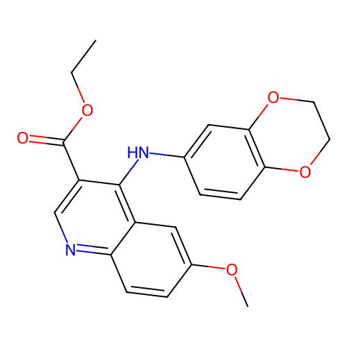 Ethyl 4-(2,3-dihydro-1,4-benzodioxin-6-ylamino)-6-methoxy-3-quinolinecarboxylate structure