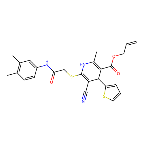 allyl 5-cyano-6-((2-((3,4-dimethylphenyl)amino)-2-oxoethyl)thio)-2-methyl-4-(thiophen-2-yl)-1,4-dihydropyridine-3-carboxylate structure