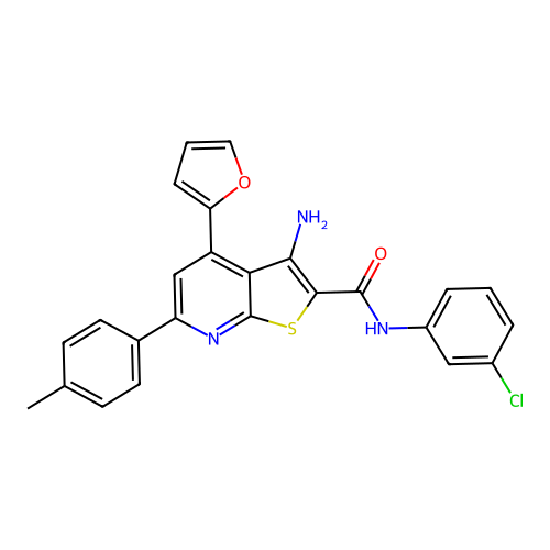 3-amino-N-(3-chlorophenyl)-4-(furan-2-yl)-6-(4-methylphenyl)thieno[2,3-b]pyridine-2-carboxamide structure