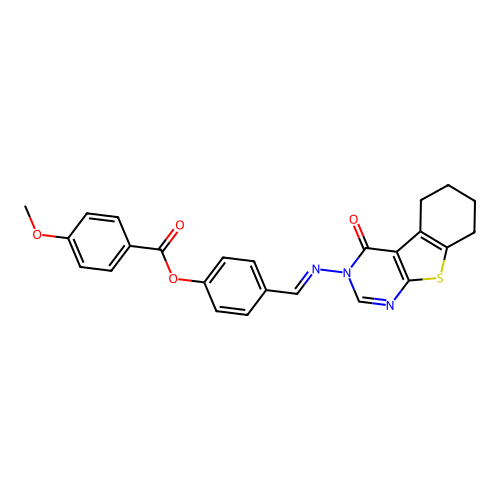 (E)-4-(((4-oxo-5,6,7,8-tetrahydrobenzo[4,5]thieno[2,3-d]pyrimidin-3(4H)-yl)imino)methyl)phenyl 4-methoxybenzoate structure