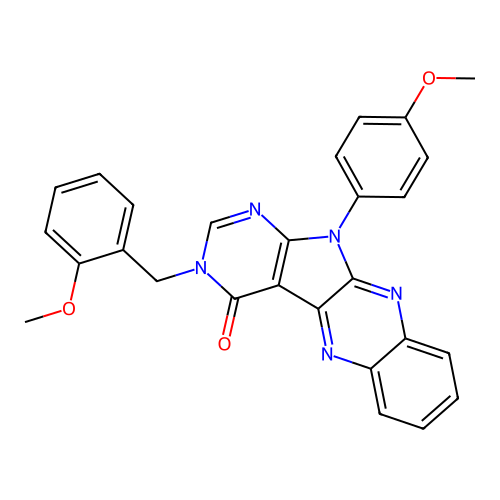 3-(2-methoxybenzyl)-11-(4-methoxyphenyl)-3,11-dihydro-4H-pyrimido[5',4':4,5]pyrrolo[2,3-b]quinoxalin-4-one structure
