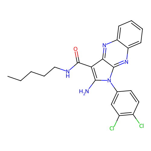 2-amino-1-(3,4-dichlorophenyl)-N-pentyl-1H-pyrrolo[2,3-b]quinoxaline-3-carboxamide structure