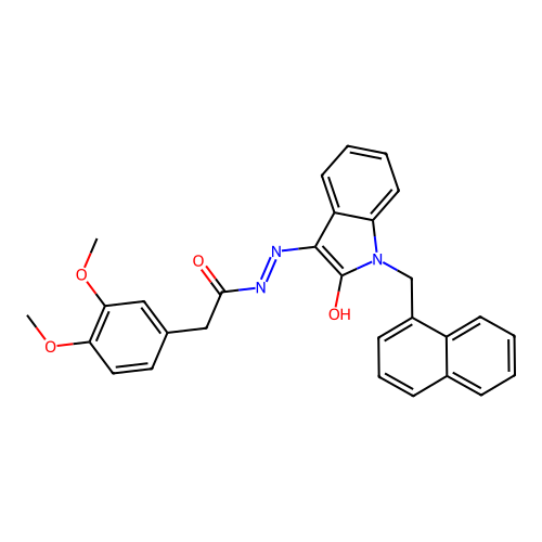 2-(3,4-dimethoxyphenyl)-N-[[1-(naphthalen-1-ylmethyl)-2-oxoindol-3-ylidene]amino]acetamide structure