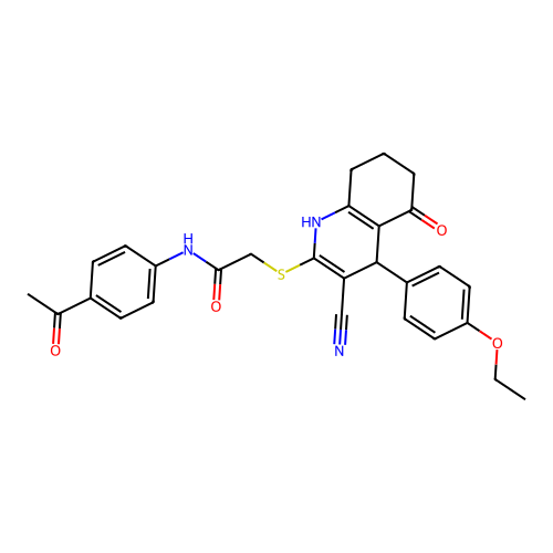N-(4-acetylphenyl)-2-((3-cyano-4-(4-ethoxyphenyl)-5-oxo-1,4,5,6,7,8-hexahydroquinolin-2-yl)thio)acetamide structure