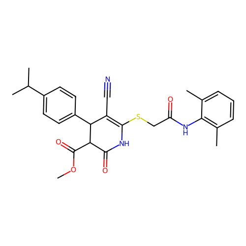 methyl 5-cyano-6-({2-[(2,6-dimethylphenyl)amino]-2-oxoethyl}sulfanyl)-2-oxo-4-[4-(propan-2-yl)phenyl]-1,2,3,4-tetrahydropyridine-3-carboxylate structure