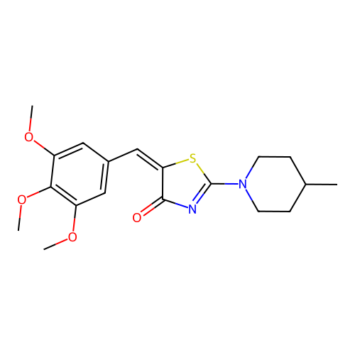 (E)-2-(4-methylpiperidin-1-yl)-5-(3,4,5-trimethoxybenzylidene)thiazol-4(5H)-one structure