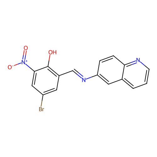 4-bromo-2-nitro-6-[(E)-(quinolin-6-ylimino)methyl]phenol structure