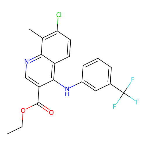 ethyl 7-chloro-8-methyl-4-{[3-(trifluoromethyl)phenyl]amino}quinoline-3-carboxylate structure