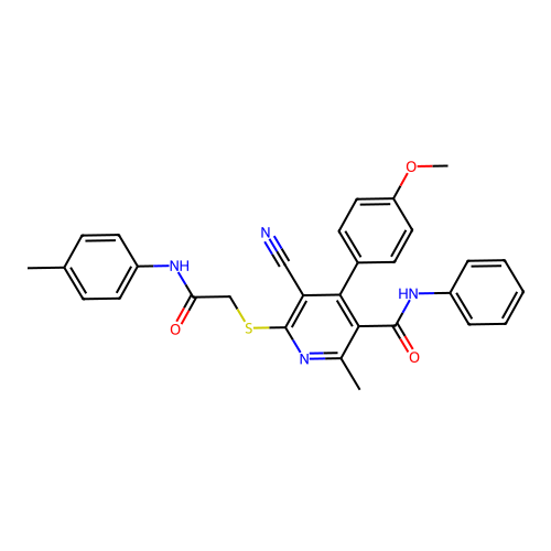5-cyano-4-(4-methoxyphenyl)-2-methyl-6-((2-oxo-2-(p-tolylamino)ethyl)thio)-N-phenylnicotinamide structure