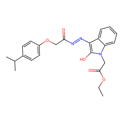 ethyl [(3Z)-2-oxo-3-(2-{[4-(propan-2-yl)phenoxy]acetyl}hydrazinylidene)-2,3-dihydro-1H-indol-1-yl]acetate structure