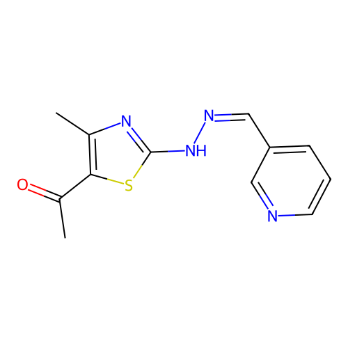 (Z)-1-(4-methyl-2-(2-(pyridin-3-ylmethylene)hydrazinyl)thiazol-5-yl)ethanone structure