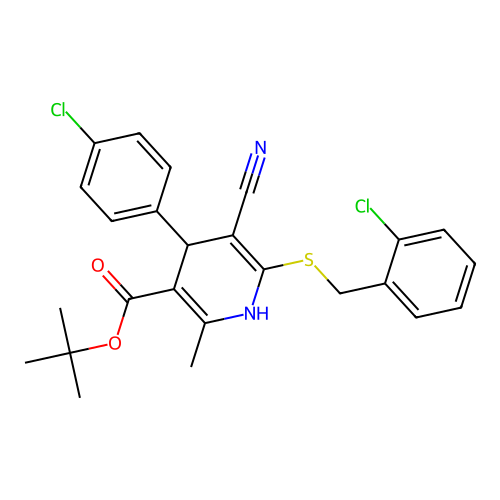 tert-butyl 4-(4-chlorophenyl)-6-[(2-chlorophenyl)methylsulfanyl]-5-cyano-2-methyl-1,4-dihydropyridine-3-carboxylate structure