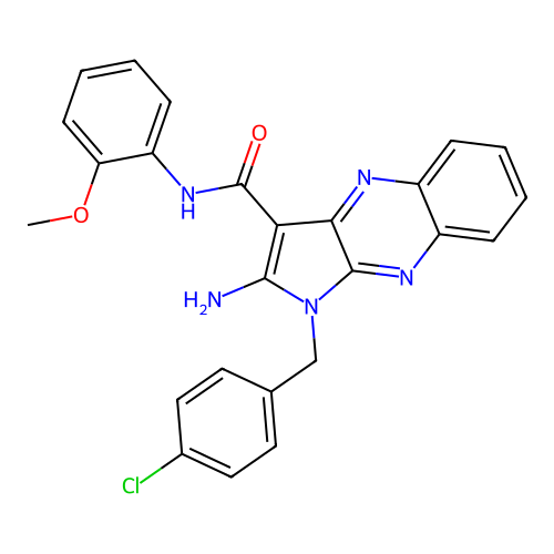 2-amino-1-(4-chlorobenzyl)-N-(2-methoxyphenyl)-1H-pyrrolo[2,3-b]quinoxaline-3-carboxamide structure