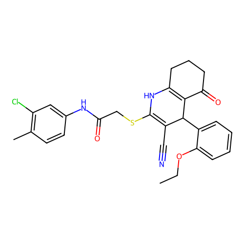 N-(3-chloro-4-methylphenyl)-2-((3-cyano-4-(2-ethoxyphenyl)-5-oxo-1,4,5,6,7,8-hexahydroquinolin-2-yl)thio)acetamide structure