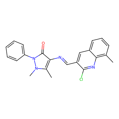 4-[(2-chloro-8-methylquinolin-3-yl)methylideneamino]-1,5-dimethyl-2-phenylpyrazol-3-one structure