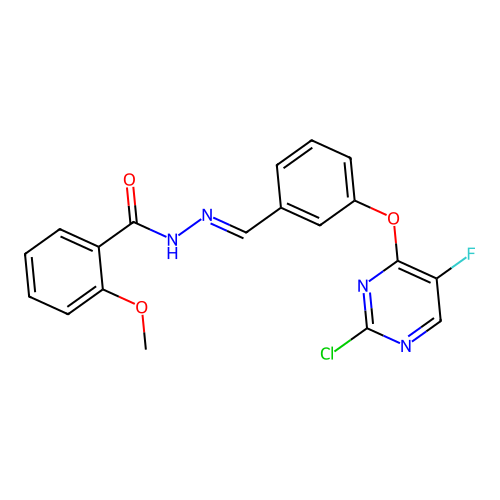 (E)-N'-(3-((2-chloro-5-fluoropyrimidin-4-yl)oxy)benzylidene)-2-methoxybenzohydrazide structure