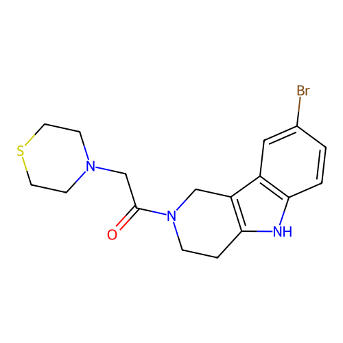 1-(8-bromo-1,3,4,5-tetrahydropyrido[4,3-b]indol-2-yl)-2-thiomorpholin-4-ylethanone structure