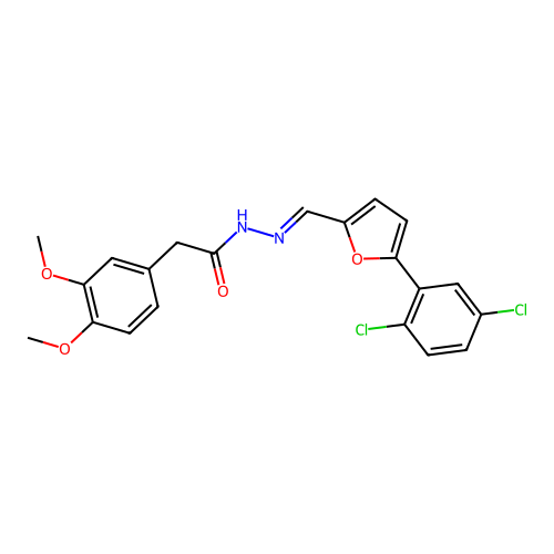 N-[[5-(2,5-dichlorophenyl)-2-furyl]methylideneamino]-2-(3,4-dimethoxyphenyl)acetamide structure