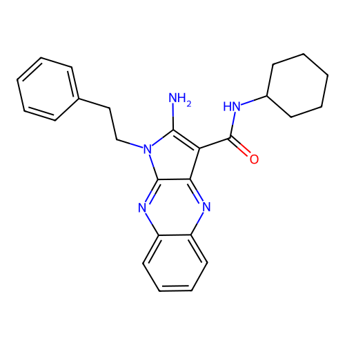 2-amino-N-cyclohexyl-1-phenethylpyrrolo[3,2-b]quinoxaline-3-carboxamide structure