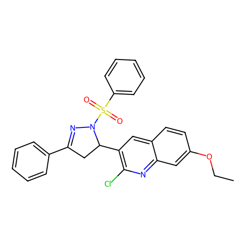2-chloro-7-ethoxy-3-(3-phenyl-1-(phenylsulfonyl)-4,5-dihydro-1H-pyrazol-5-yl)quinoline structure