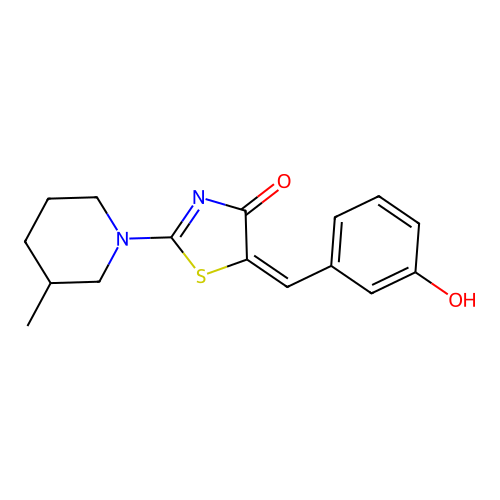 (E)-5-(3-hydroxybenzylidene)-2-(3-methylpiperidin-1-yl)thiazol-4(5H)-one structure