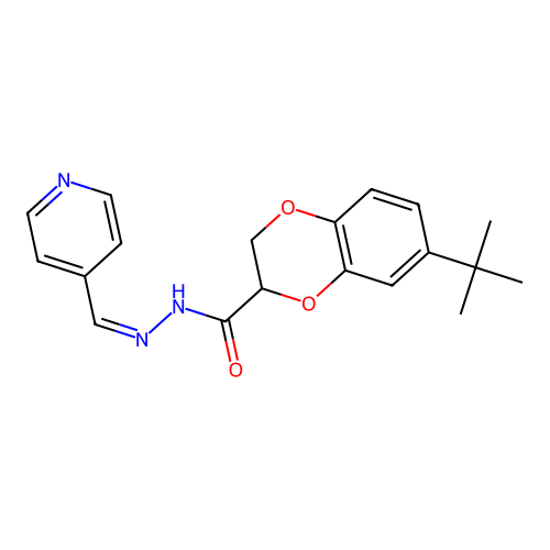 (Z)-7-(tert-butyl)-N'-(pyridin-4-ylmethylene)-2,3-dihydrobenzo[b][1,4]dioxine-2-carbohydrazide structure