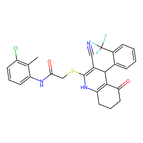 N-(3-chloro-2-methylphenyl)-2-({3-cyano-5-oxo-4-[2-(trifluoromethyl)phenyl]-1,4,5,6,7,8-hexahydroquinolin-2-yl}sulfanyl)acetamide structure