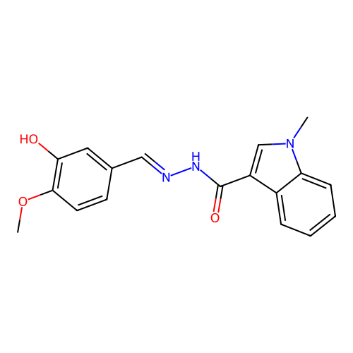 N'-(3-hydroxy-4-methoxybenzylidene)-1-methyl-1H-indole-3-carbohydrazide structure
