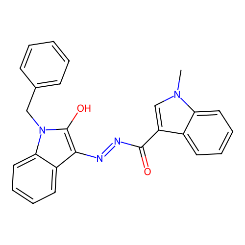 N-[(1-benzyl-2-oxoindol-3-ylidene)amino]-1-methylindole-3-carboxamide structure