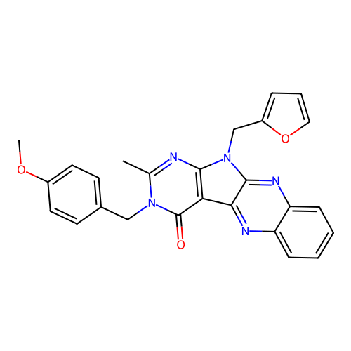 11-(furan-2-ylmethyl)-3-(4-methoxybenzyl)-2-methyl-3,11-dihydro-4H-pyrimido[5',4':4,5]pyrrolo[2,3-b]quinoxalin-4-one structure