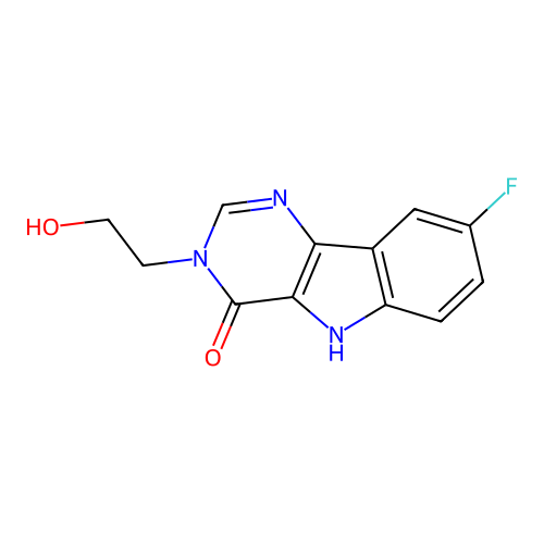 8-fluoro-3-(2-hydroxyethyl)-3,5-dihydro-4H-pyrimido[5,4-b]indol-4-one structure