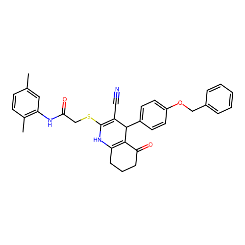 2-({4-[4-(benzyloxy)phenyl]-3-cyano-5-oxo-1,4,5,6,7,8-hexahydroquinolin-2-yl}sulfanyl)-N-(2,5-dimethylphenyl)acetamide structure