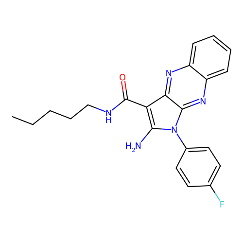 2-amino-1-(4-fluorophenyl)-N-pentyl-1H-pyrrolo[2,3-b]quinoxaline-3-carboxamide structure