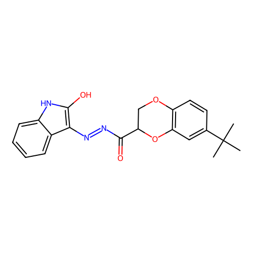 (E)-7-(tert-butyl)-N'-(2-oxoindolin-3-ylidene)-2,3-dihydrobenzo[b][1,4]dioxine-2-carbohydrazide structure