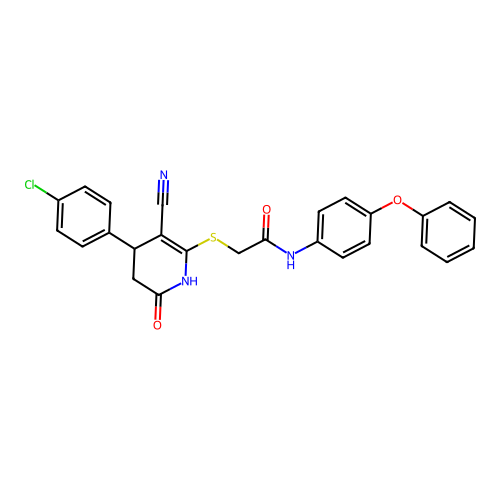 2-{[4-(4-chlorophenyl)-3-cyano-6-oxo-1,4,5,6-tetrahydropyridin-2-yl]sulfanyl}-N-(4-phenoxyphenyl)acetamide structure